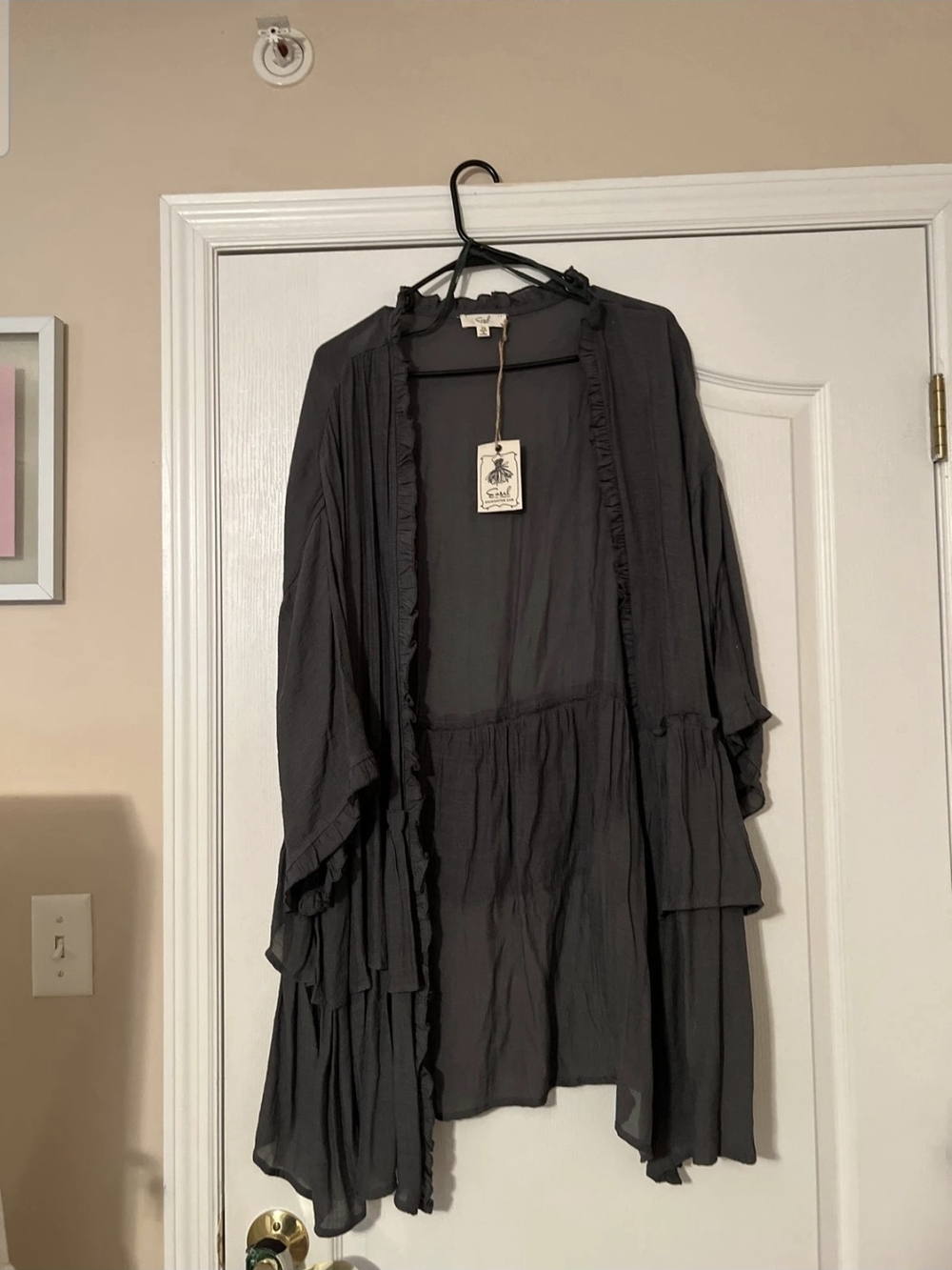 easel Black Ruffled Open Cardigan
